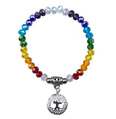 Armband - Tikra - Baum des Lebens Rainbow - Kristallglasperlen/Messing versilbert 6cm