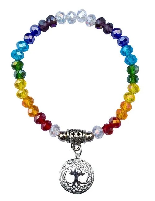 Tikra "Baum des Lebens Rainbow" Kristallglasperlen/Messing versilbert 6cm