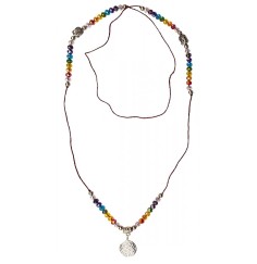 Mala - Buddha - Blume des Lebens Rainbow- Kristallglasperlen/Messing versilbert 48cm