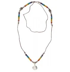 Mala - Buddha - Blume des Lebens Rainbow- Kristallglasperlen/Messing versilbert 48cm