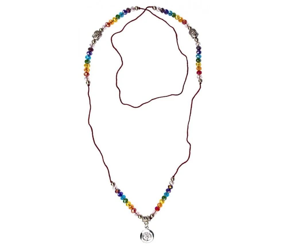 Mala - Buddha - Om Rainbow- Kristallglasperlen/Messing versilbert 48cm