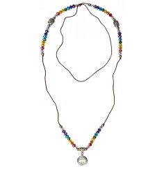 Mala - Buddha - Baum des Lebens Rainbow- Kristallglasperlen/Messing versilbert 48cm