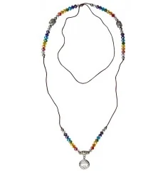 Mala - Buddha - Baum des Lebens Rainbow- Kristallglasperlen/Messing versilbert 48cm