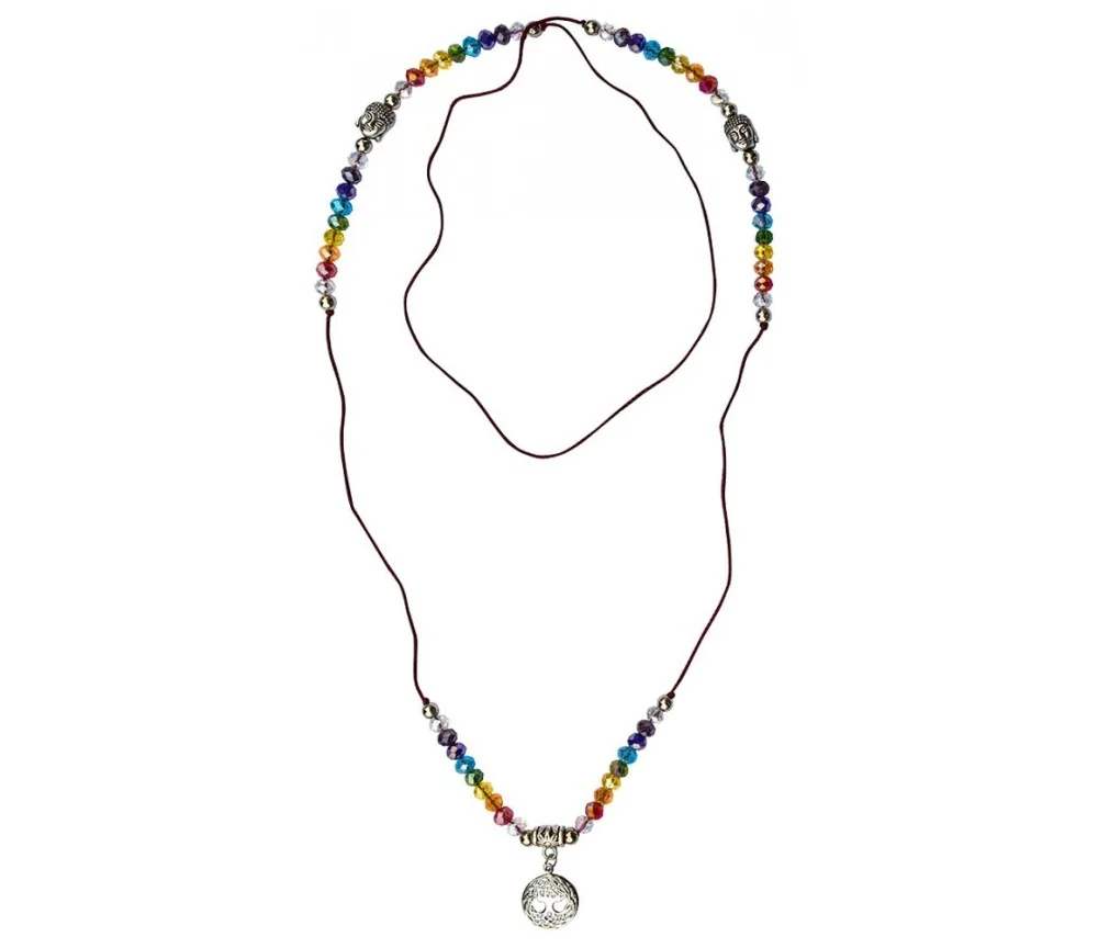 Mala - Buddha - Baum des Lebens Rainbow- Kristallglasperlen/Messing versilbert 48cm
