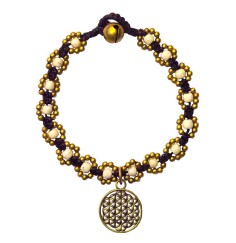 Armband - Flower mit Blume des Lebens- weiß, Messing Perlen, 20cm