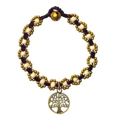 Armband - Flower mit Baum des Lebens- weiß, Messing Perlen, 20cm