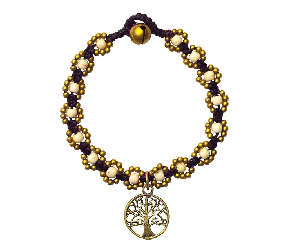 Armband - Flower mit Baum des Lebens- weiß, Messing Perlen, 20cm