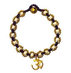 Armband - Flower mit Om- weiß, Messing Perlen, 20cm