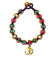 Armband - Flower mit Om- bunt, Messing Perlen, 20cm