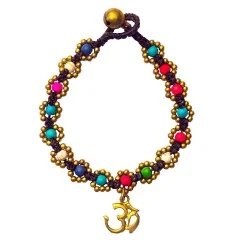 Armband - Flower mit Om- bunt, Messing Perlen, 20cm