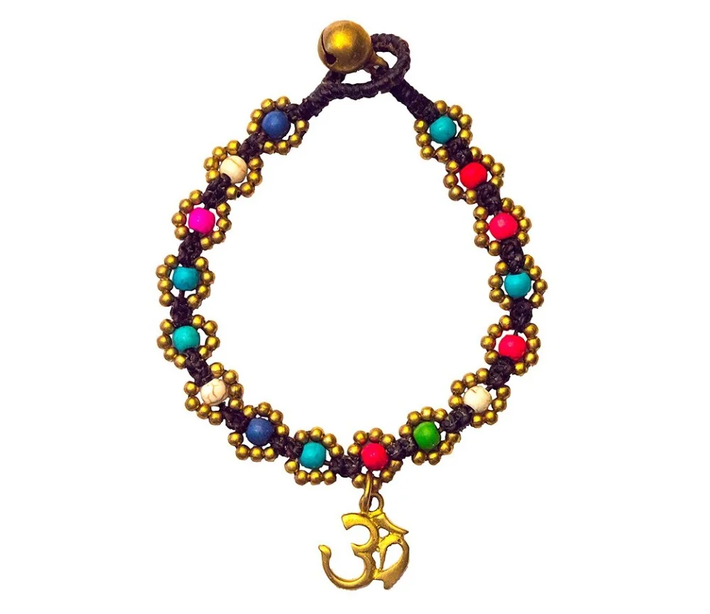 Armband - Flower mit Om- bunt, Messing Perlen, 20cm