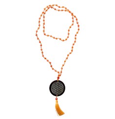 Mala - Flower of Life- Glasperlen Orange mit gelaserter Muschelscheibe 45cm