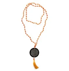 Mala - Flower of Life- Glasperlen Orange mit gelaserter Muschelscheibe 45cm
