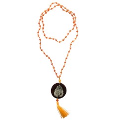 Mala - Ganesha- Glasperlen Orange mit gelaserter Muschelscheibe 45cm