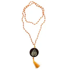 Mala - Ganesha- Glasperlen Orange mit gelaserter Muschelscheibe 45cm