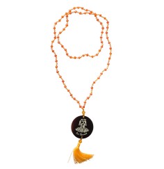 Mala - Om Namaste- Glasperlen Orange mit gelaserter Muschelscheibe 45cm
