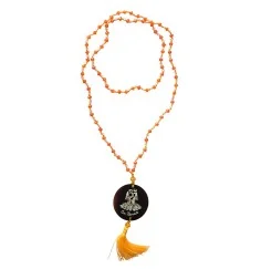 Mala - Om Namaste- Glasperlen Orange mit gelaserter Muschelscheibe 45cm