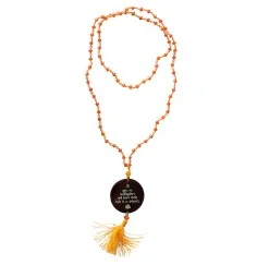 Mala - Gayathri Mantra- Glasperlen Orange mit gelaserter Muschelscheibe 45cm