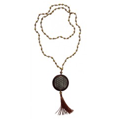 Mala - Flower of Life- Glasperlen goldfarben mit gelaserter Muschelscheibe 45cm