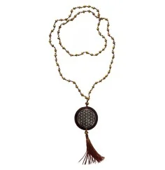 Mala - Flower of Life- Glasperlen goldfarben mit gelaserter Muschelscheibe 45cm