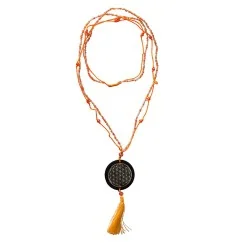 Mala - Flower of Life- Glasperlen orange mit gelaserter Muschelscheibe 46cm
