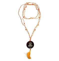 Mala - Om Namaste- Glasperlen orange mit gelaserter Muschelscheibe 46cm