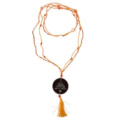 Mala - Gayathri Mantra- Glasperlen orange mit gelaserter Muschelscheibe 46cm
