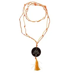 Mala - Gayathri Mantra- Glasperlen orange mit gelaserter Muschelscheibe 46cm