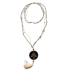 Mala - Gayathri Mantra- Glasperlen goldfarben mit gelaserter Muschelscheibe 46cm