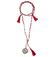 Chakra - Mala -Muladhara Chakra- Glasperlen, Metall (Nickelfrei) rot/ weiß 48cm