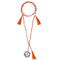Chakra - Mala -Swadistanam Chakra- Glasperlen,Metall(Nickelfrei) orange/ weiß 48cm
