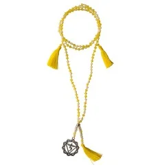 Chakra - Mala -Manipura Chakra- Glasperlen, Metall (Nickelfrei) gelb/ weiß 48cm