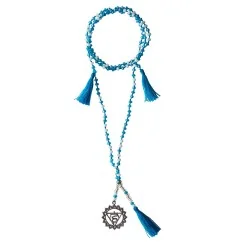 Chakra - Mala -Vishuddhi Chakra- Glasperlen, Metall (Nickelfrei) türkis/ weiß 48cm