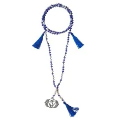 Chakra - Mala -Ajna Chakra- Glasperlen, Metall (Nickelfrei) blau/ weiß 48cm