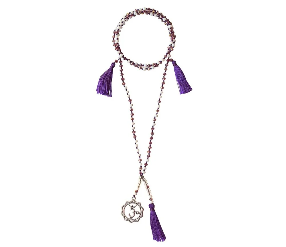 Chakra - Mala -Sahasrara Chakra- Glasperlen,Metall (Nickelfrei) violett/ weiß 48cm