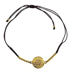 Armband - Blume des Lebens- 1,2cm Silber vergoldet mit verstellbarem Baumwollband