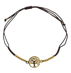 Armband - Baum des Lebens- 1,3cm Silber vergoldet mit verstellbarem Baumwollband