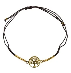 Armband - Baum des Lebens- 1,3cm Silber vergoldet mit verstellbarem Baumwollband