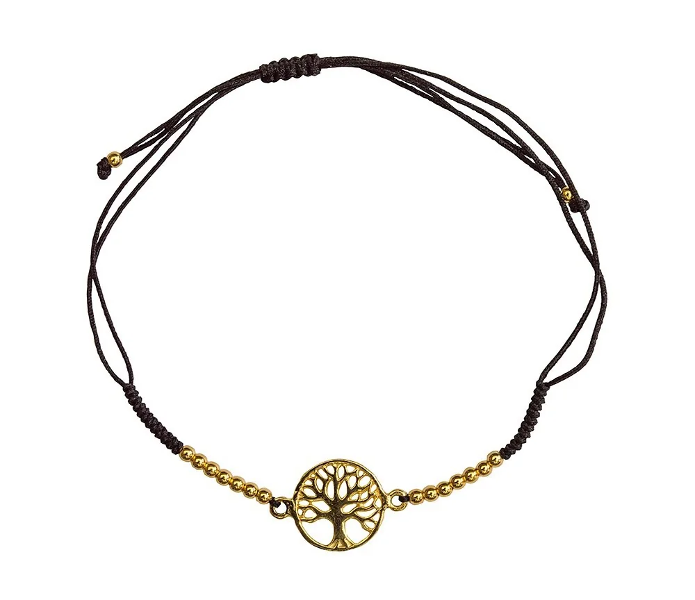 Armband - Baum des Lebens- 1,3cm Silber vergoldet mit verstellbarem Baumwollband
