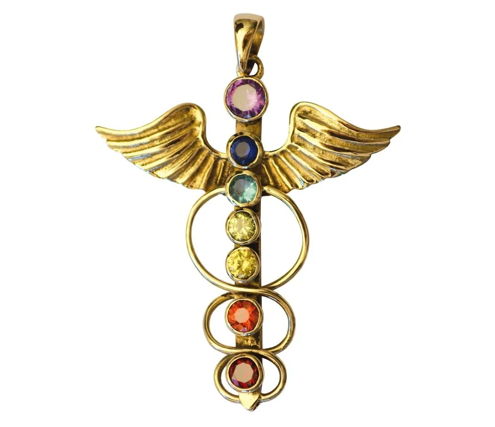 Anhänger - Angel-Kundalini- mit Chakrasteinen Messing