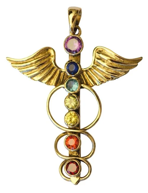 Anhänger "Angel-Kundalini" mit Chakrasteinen Messing