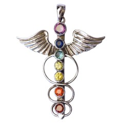 Anhänger -  Angel-Kundalini- mit Chakrasteinen Messing versilbert