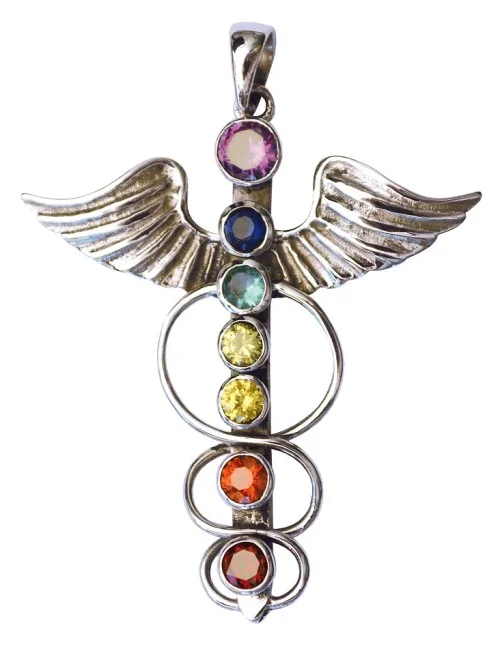 Anhänger "Angel-Kundalini" mit Chakrasteinen Messing versilbert