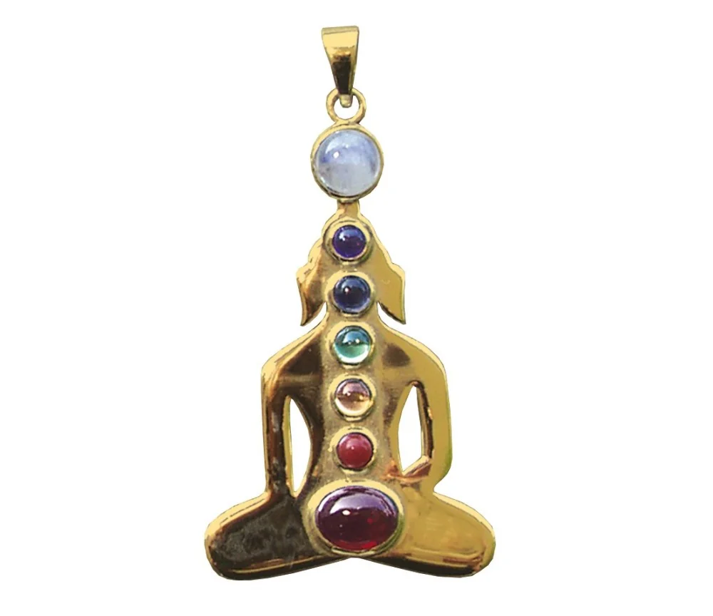 Anhänger - Chakra-Buddha- 7 Halbedelsteine Messing 8,0g