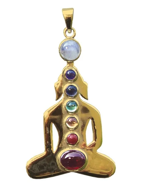 Anhänger "Chakra-Buddha" 7 Halbedelsteine Messing 8