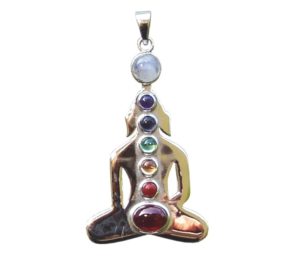 Anhänger - Chakra-Buddha- 7 Halbedelsteine Messing 8,0g