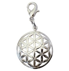 Anhänger -  Karabiner -Blume des Lebens- Messing-versilbert 1,5cm