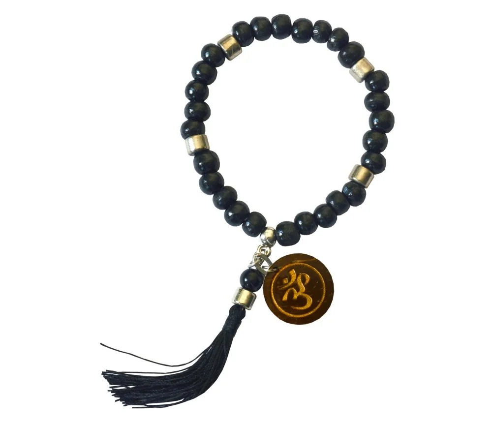 Armband - Tikra - Om - Holz schwarz mit 27 Perlen elastisch Ø 6cm