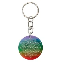 SchlüsselAnhänger - Blume des Lebens- Nylon braun 18cmStern Tetraeder- Muschel rainbow 3,5cm