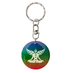 SchlüsselAnhänger - Blume des Lebens- Nylon braun 18cmChakra Buddha- Muschel rainbow 3,5cm